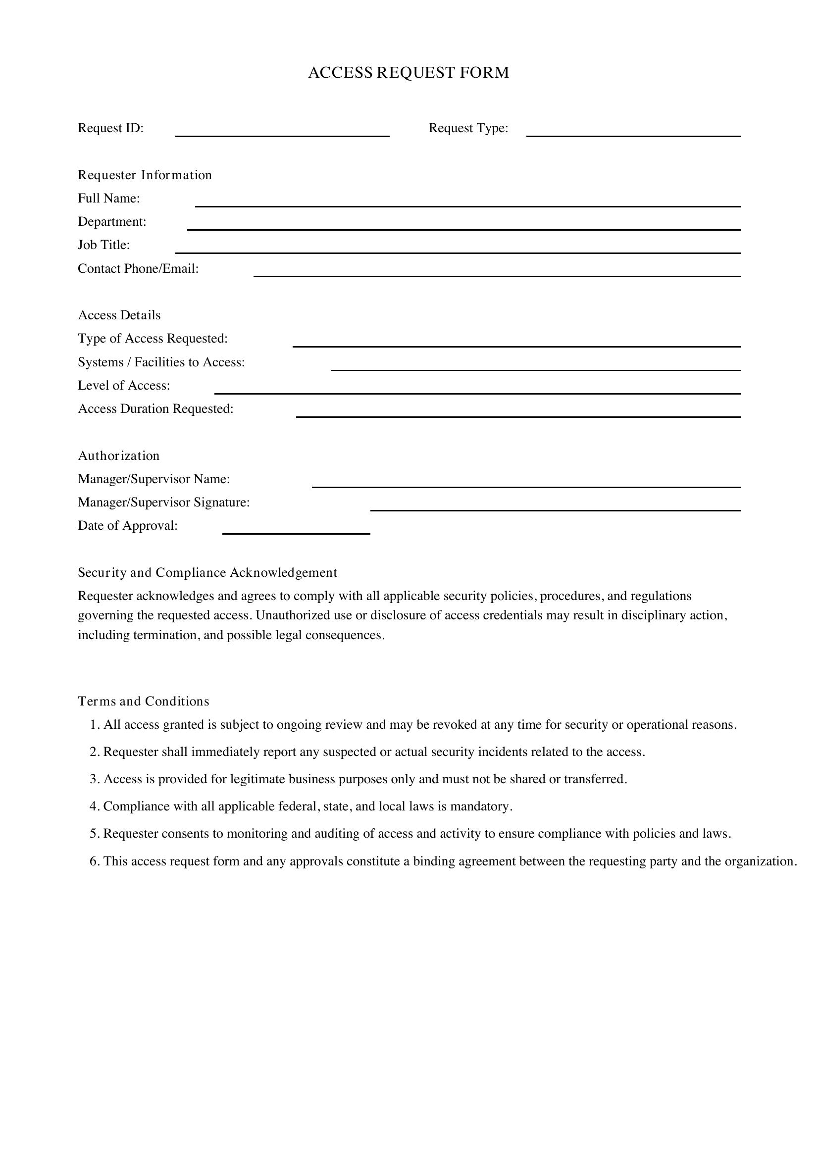 Access Request Form Template - US