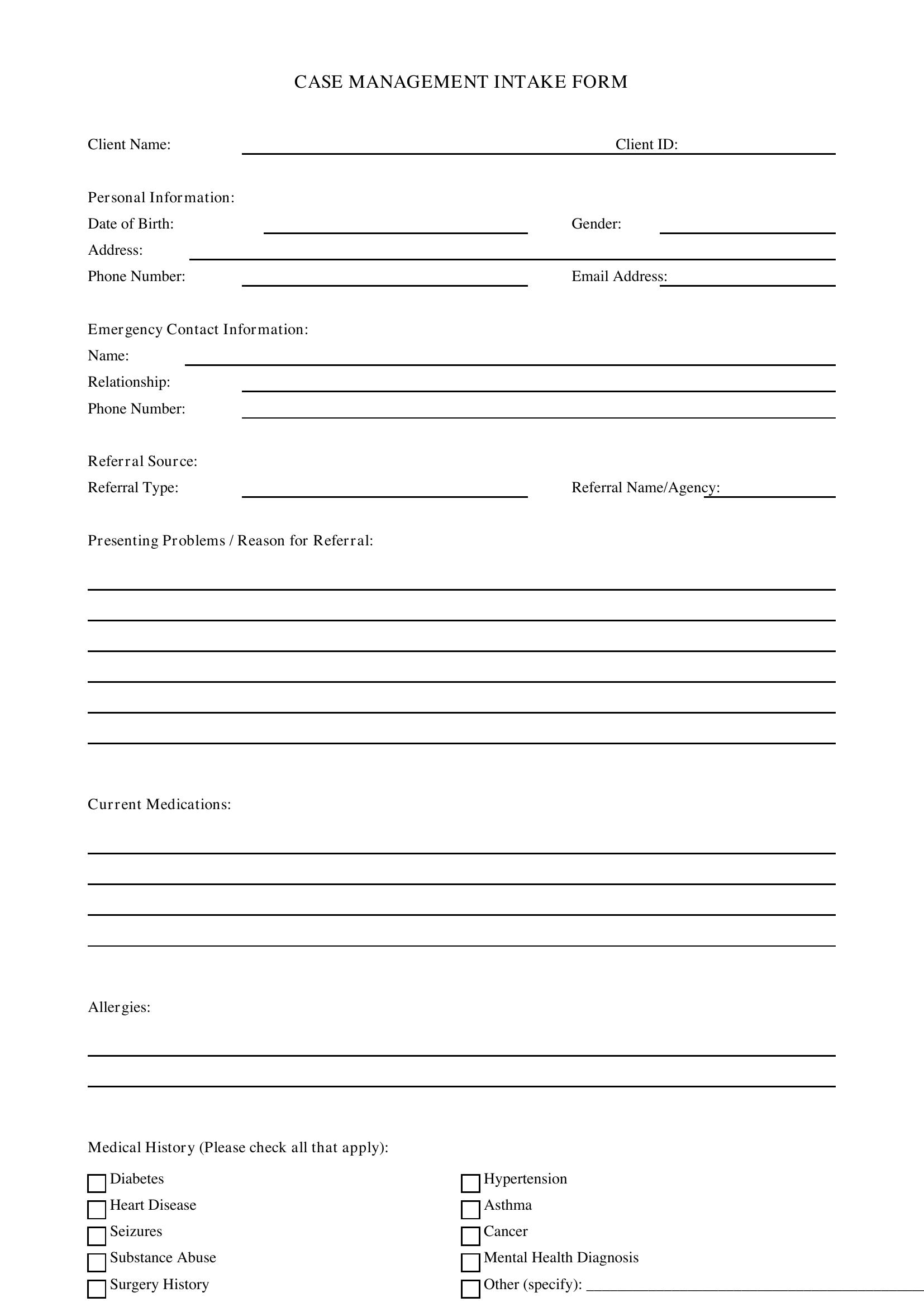 Case Management Intake Form Template - US