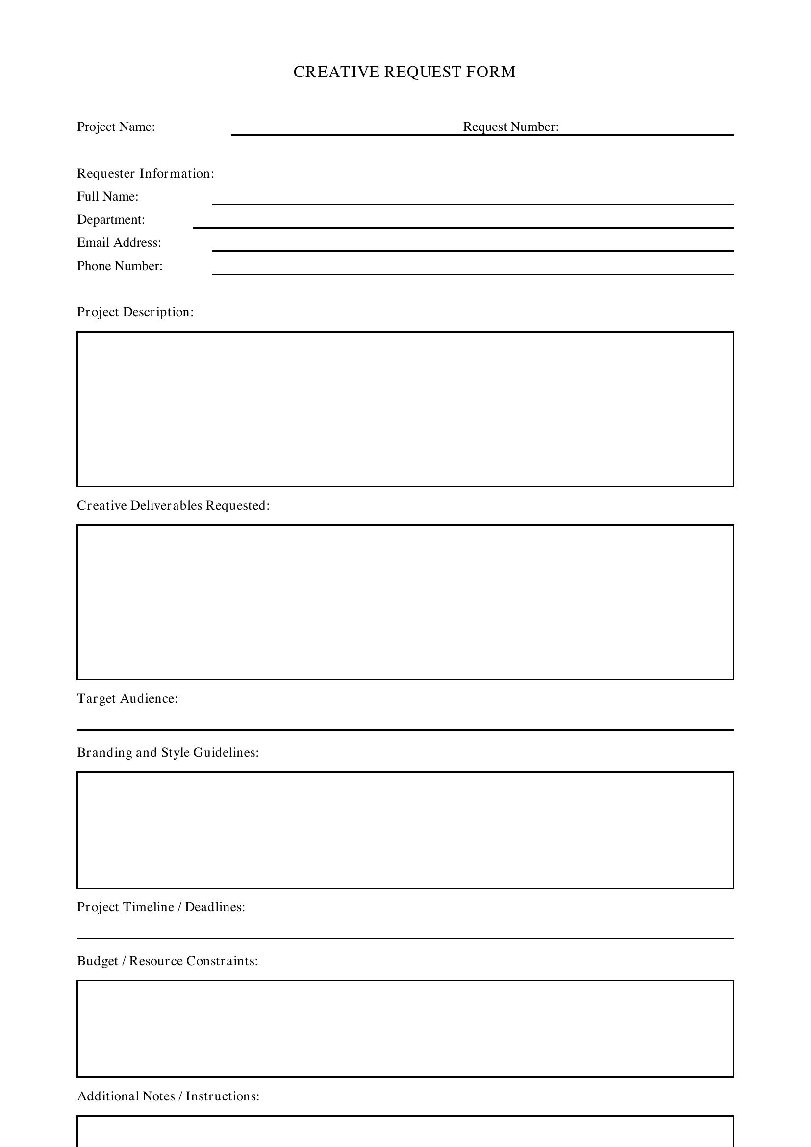 Creative Request Form Template - US