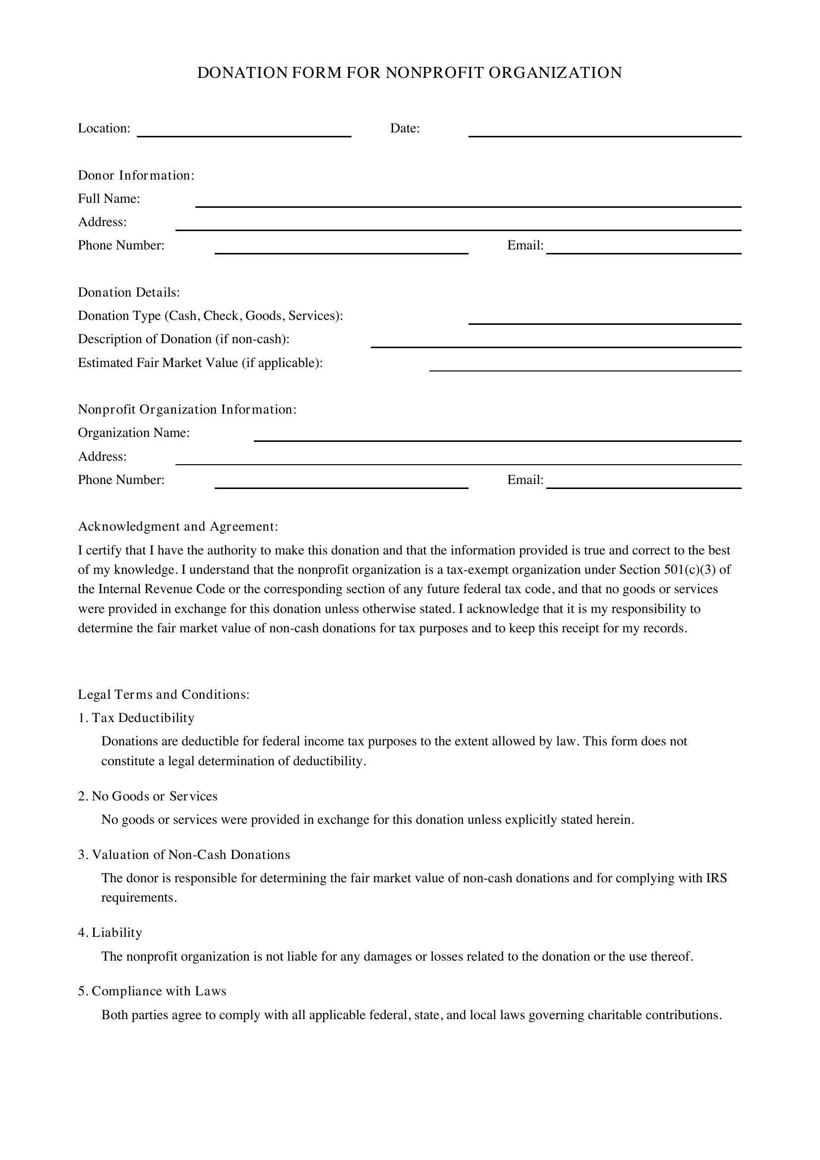 Donation Form For Nonprofit Template - US