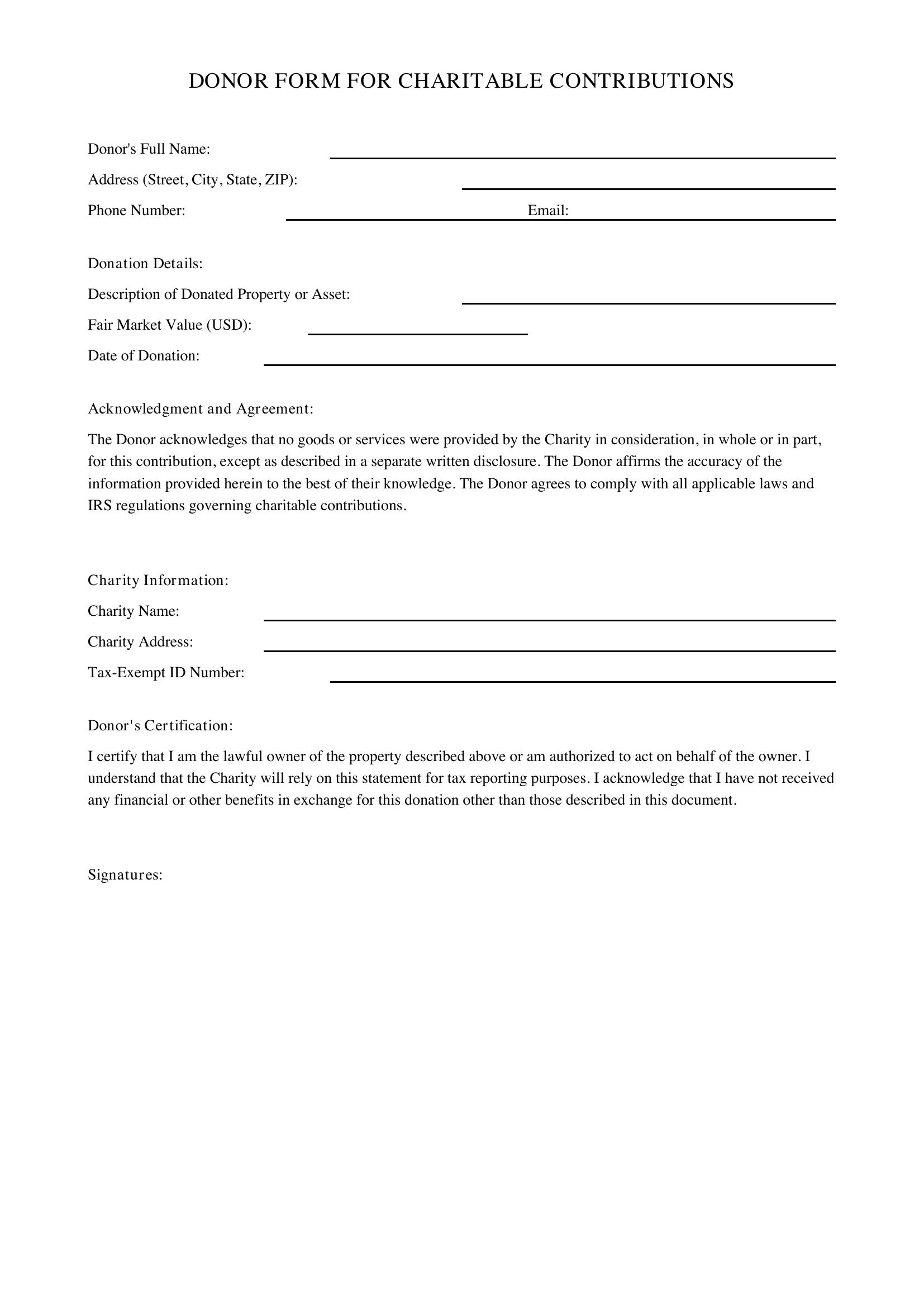 Donor Form Template - US