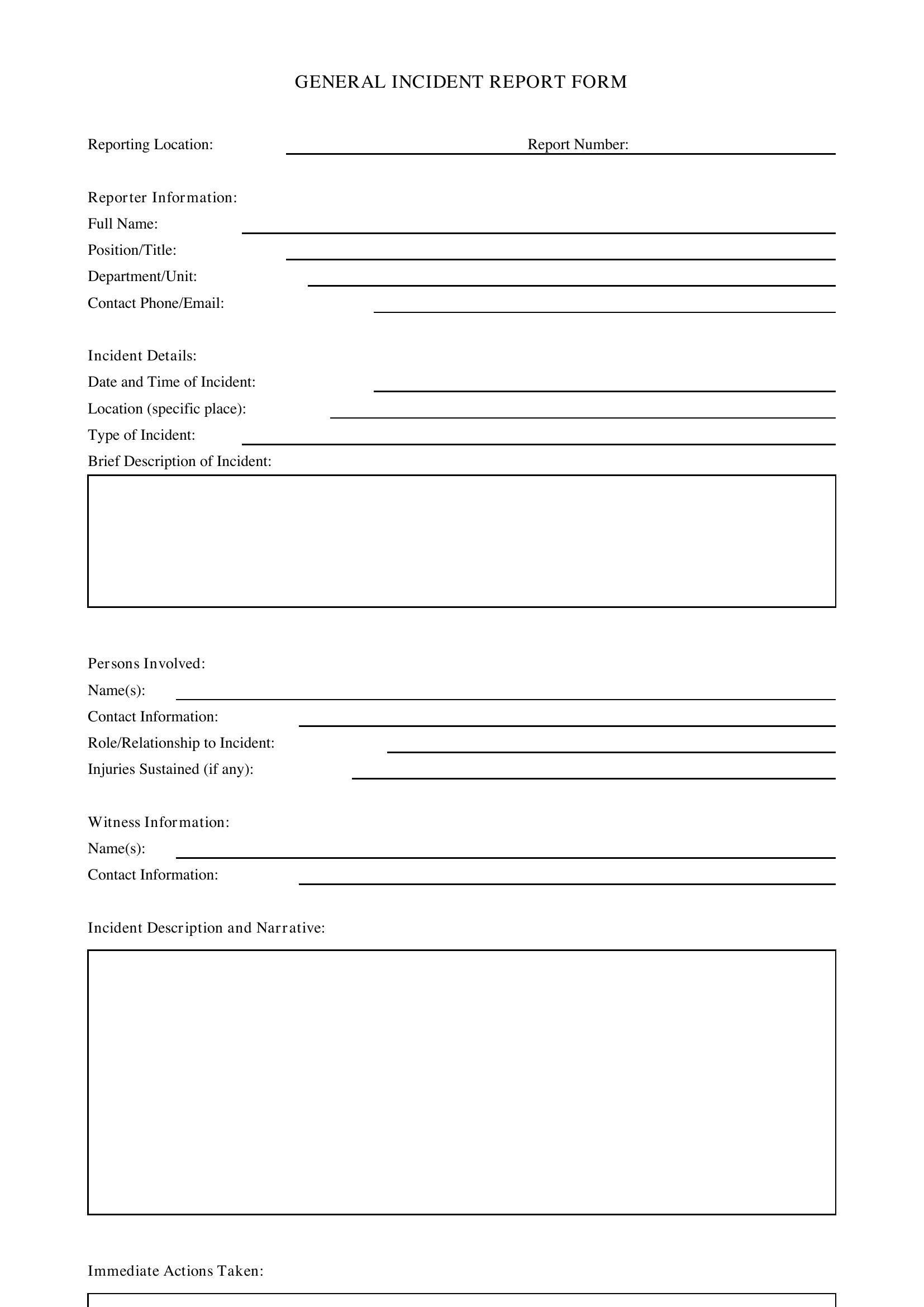 General Incident Report Form Template - US