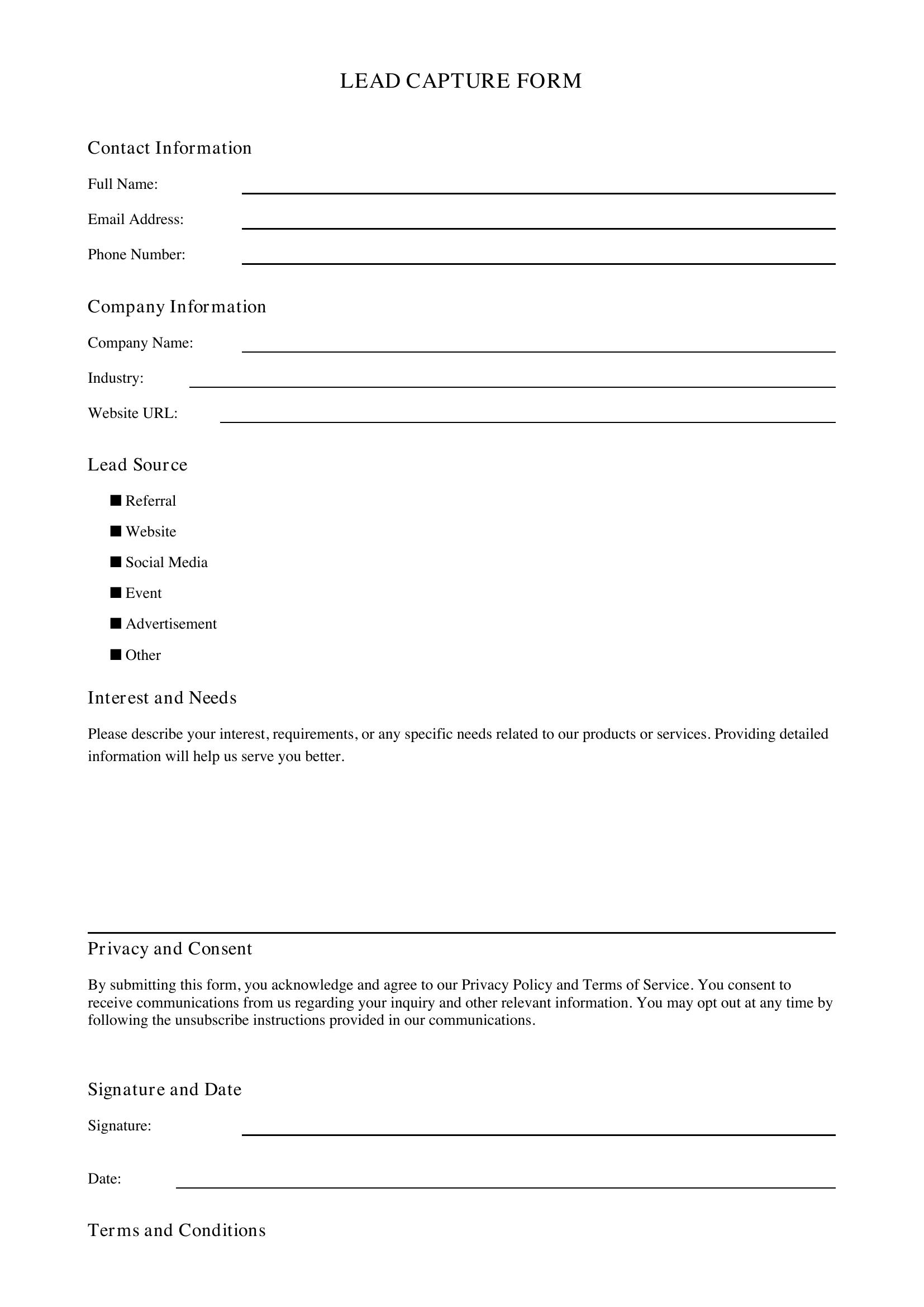 Lead Capture Form Template - US