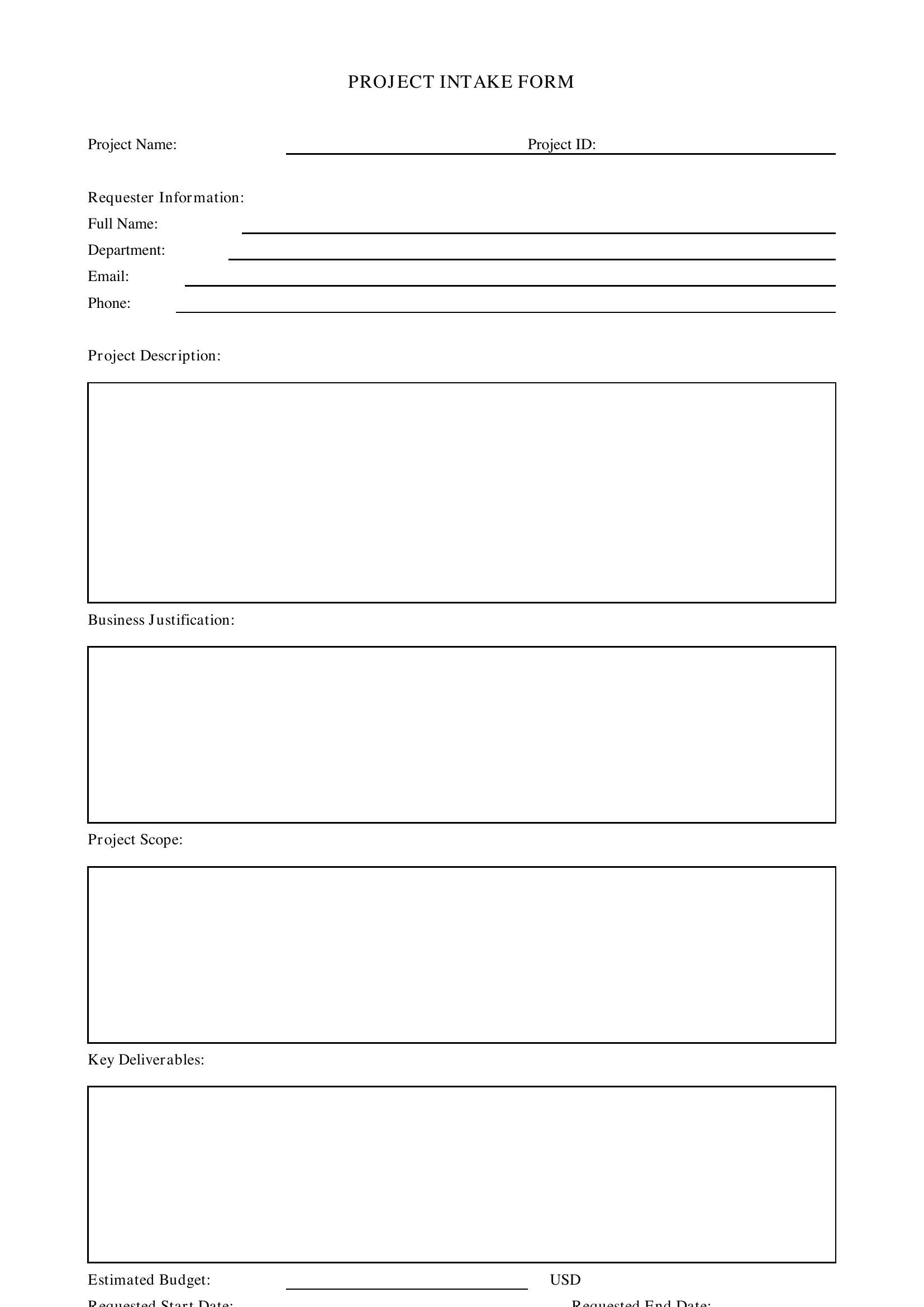 Project Intake Form Template - US